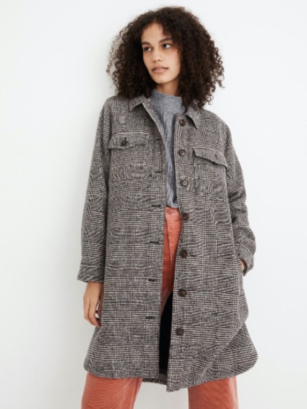 Madewell Brown Glen Plaid Coat Wool Blend Long Sz XS Academia Preppy Check